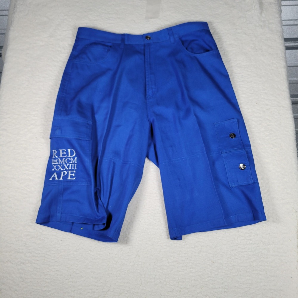 Red Ape Cargo Shorts Mens Size 36 Blue Streetwear Graphic Relaxed Longline Twill
